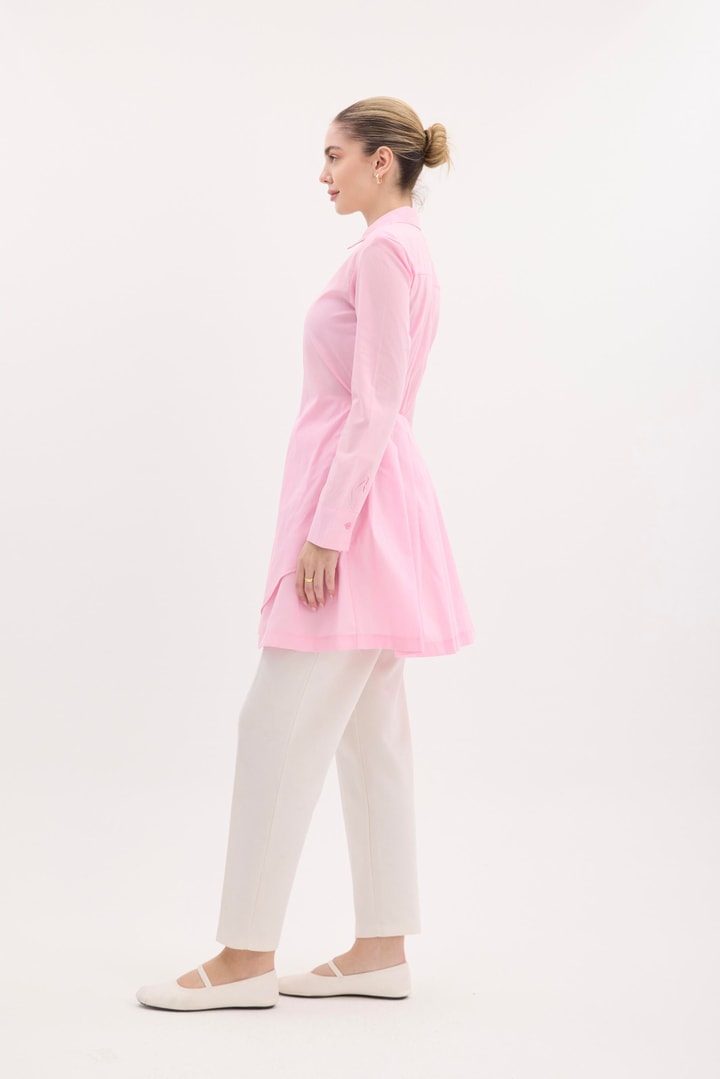 Piliseli Poplin Gömlek - Pembe