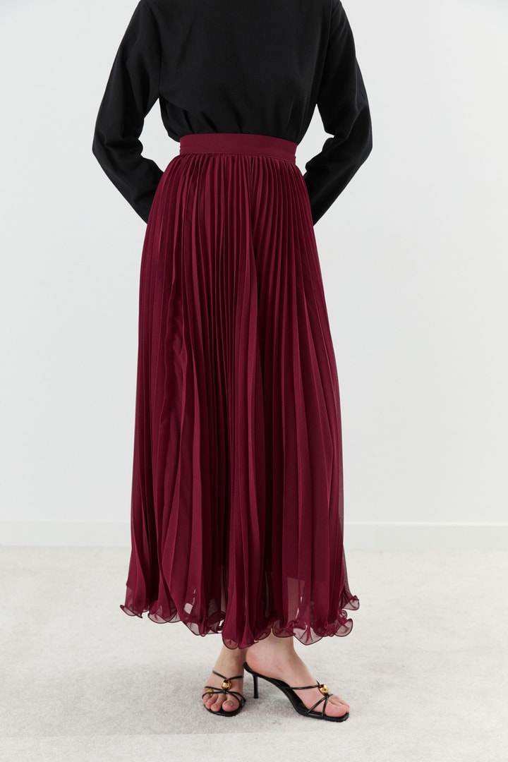 Pilisoley Şifon Etek - Bordo