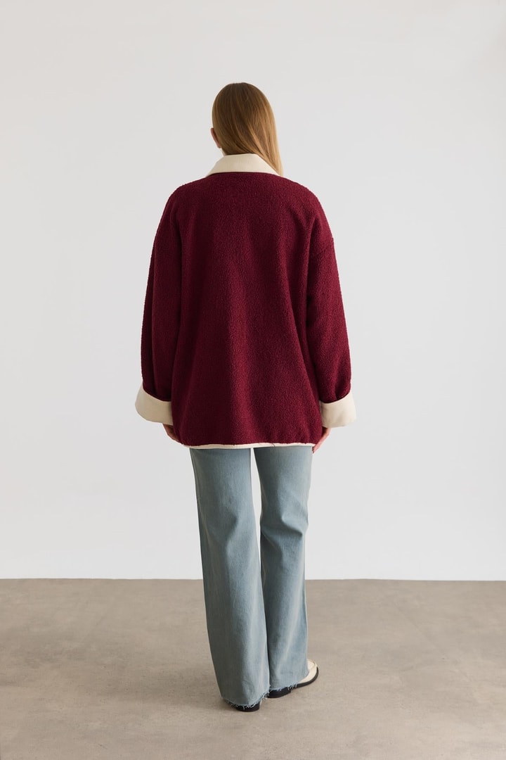 Poppy Cep Yaka Detaylı Ceket - Bordo