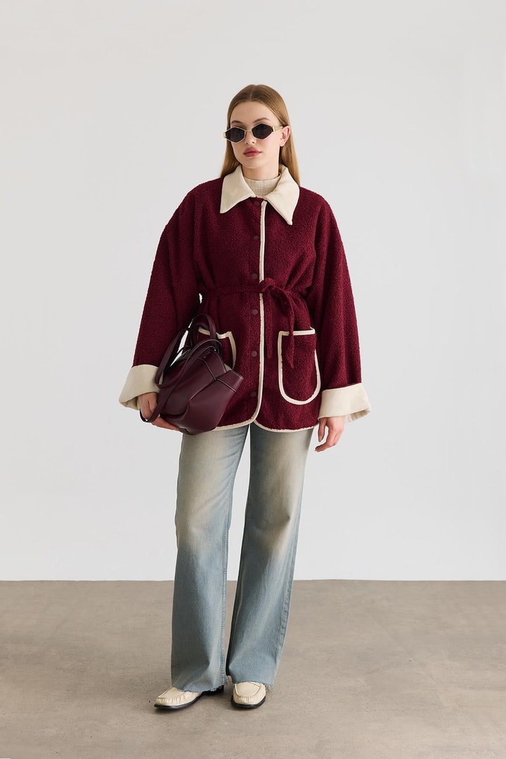 Poppy Cep Yaka Detaylı Ceket - Bordo