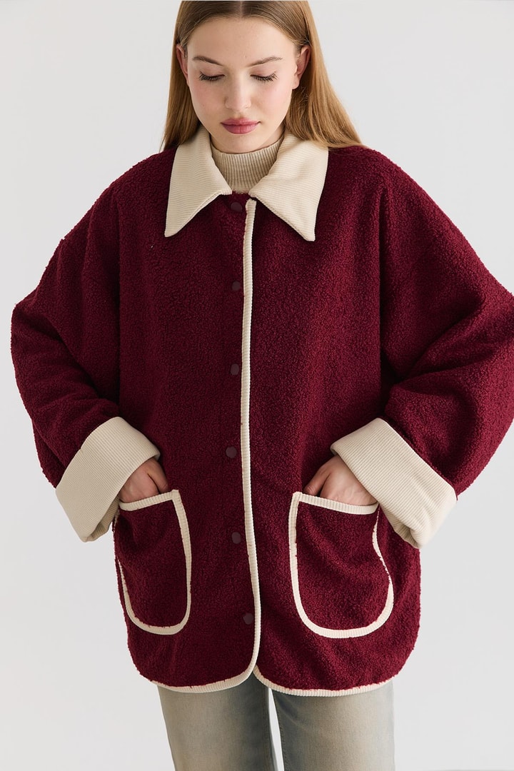 Poppy Cep Yaka Detaylı Ceket - Bordo