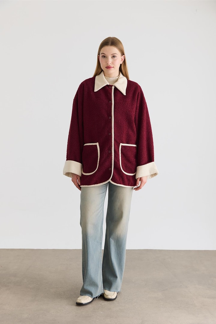 Poppy Cep Yaka Detaylı Ceket - Bordo