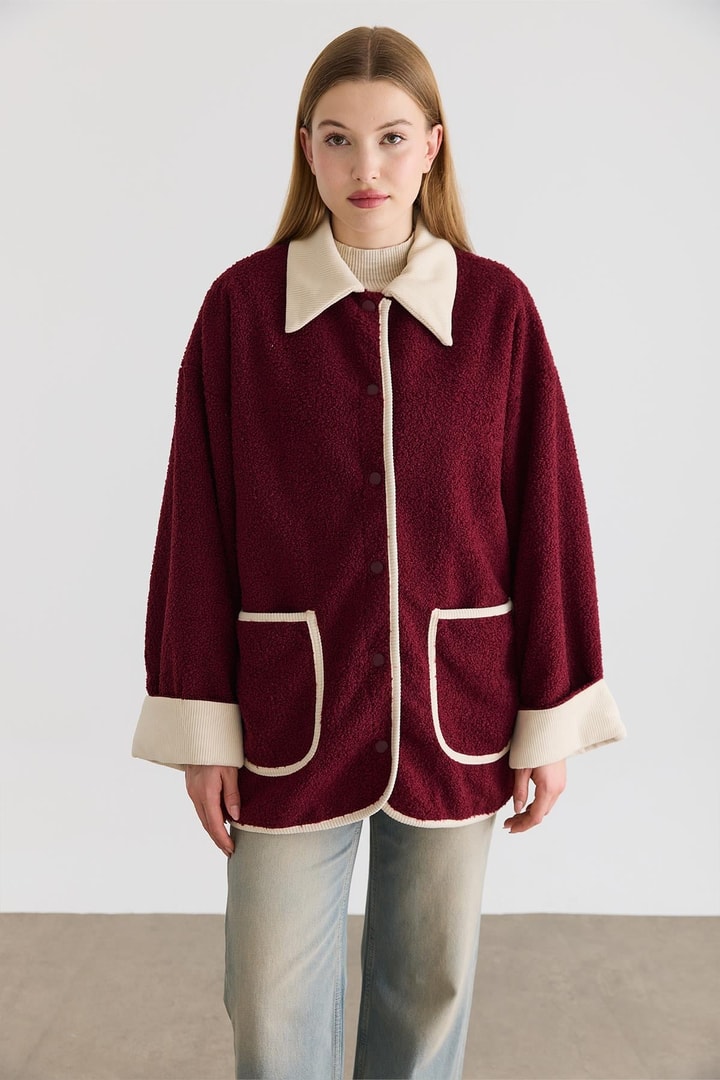Poppy Cep Yaka Detaylı Ceket - Bordo
