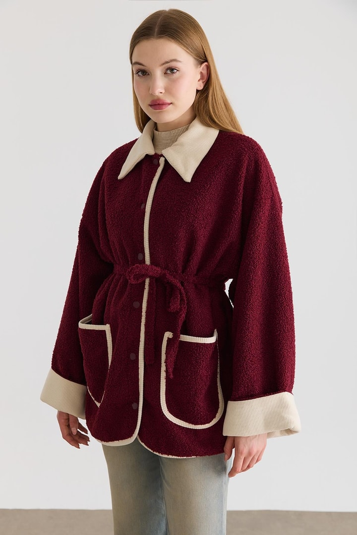 Poppy Cep Yaka Detaylı Ceket - Bordo