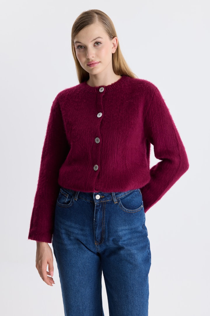 Premium Tüy Dokulu Hırka - Bordo