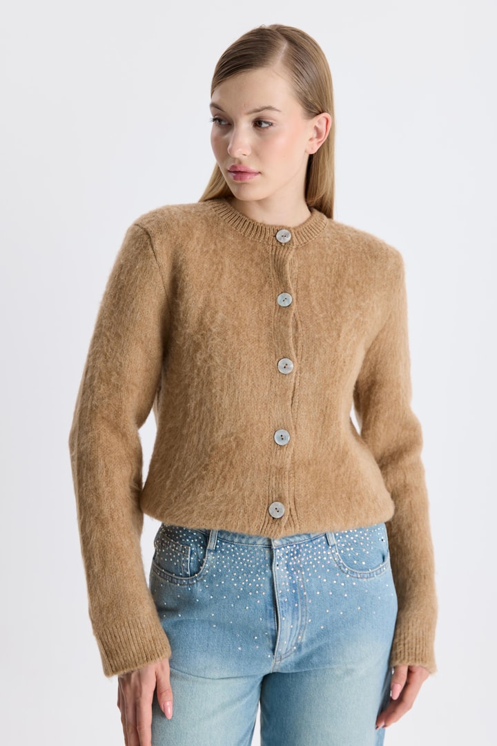 Premium Tüy Dokulu Hırka - Camel
