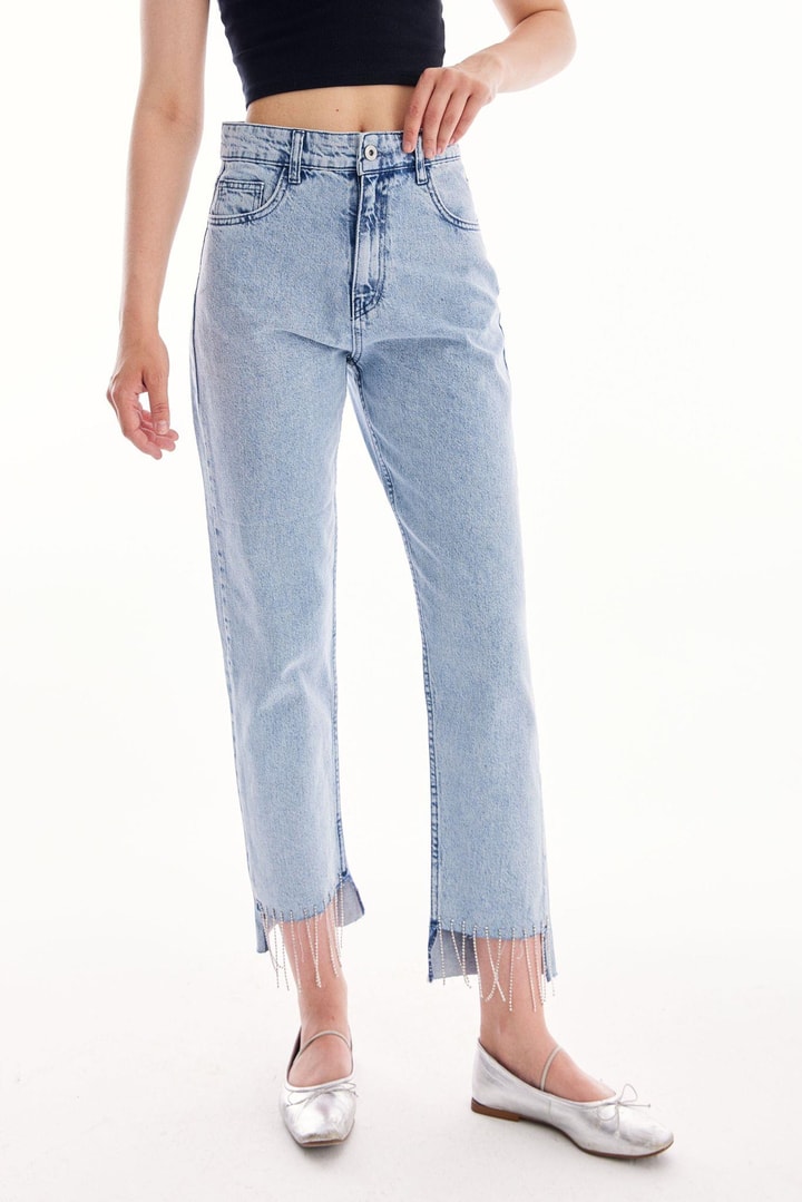 Püskül Detaylı Denim - Buz Mavisi