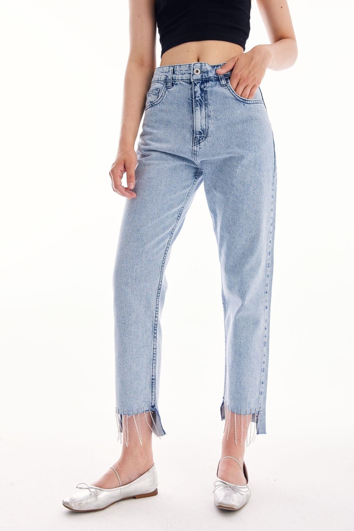 Püskül Detaylı Denim - Buz Mavisi