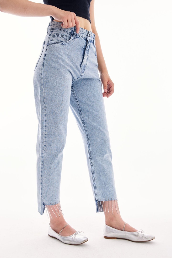 Püskül Detaylı Denim - Buz Mavisi