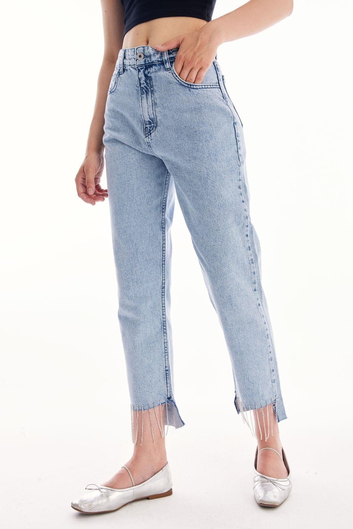 Püskül Detaylı Denim - Buz Mavisi