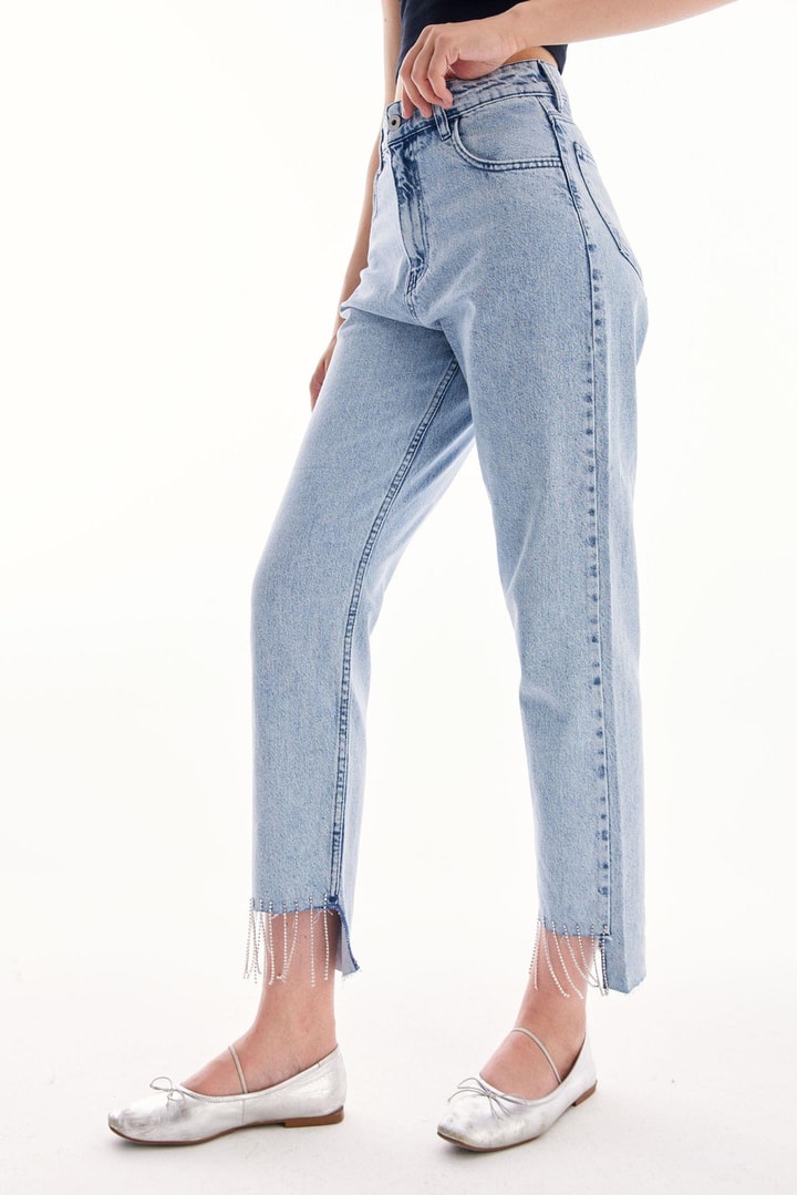 Püskül Detaylı Denim - Buz Mavisi