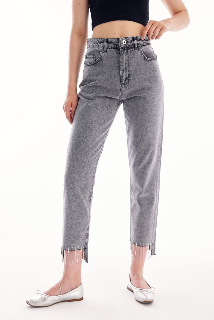Püskül Detaylı Denim - Gri
