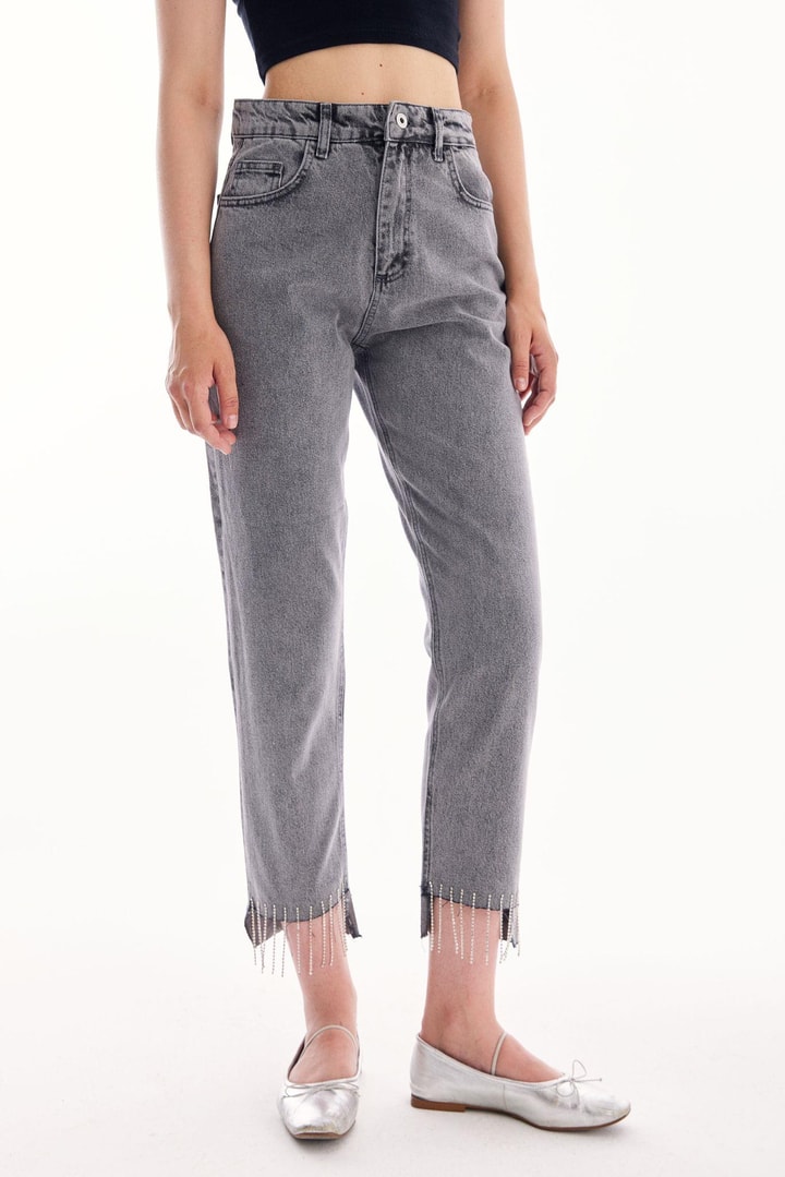 Püskül Detaylı Denim - Gri
