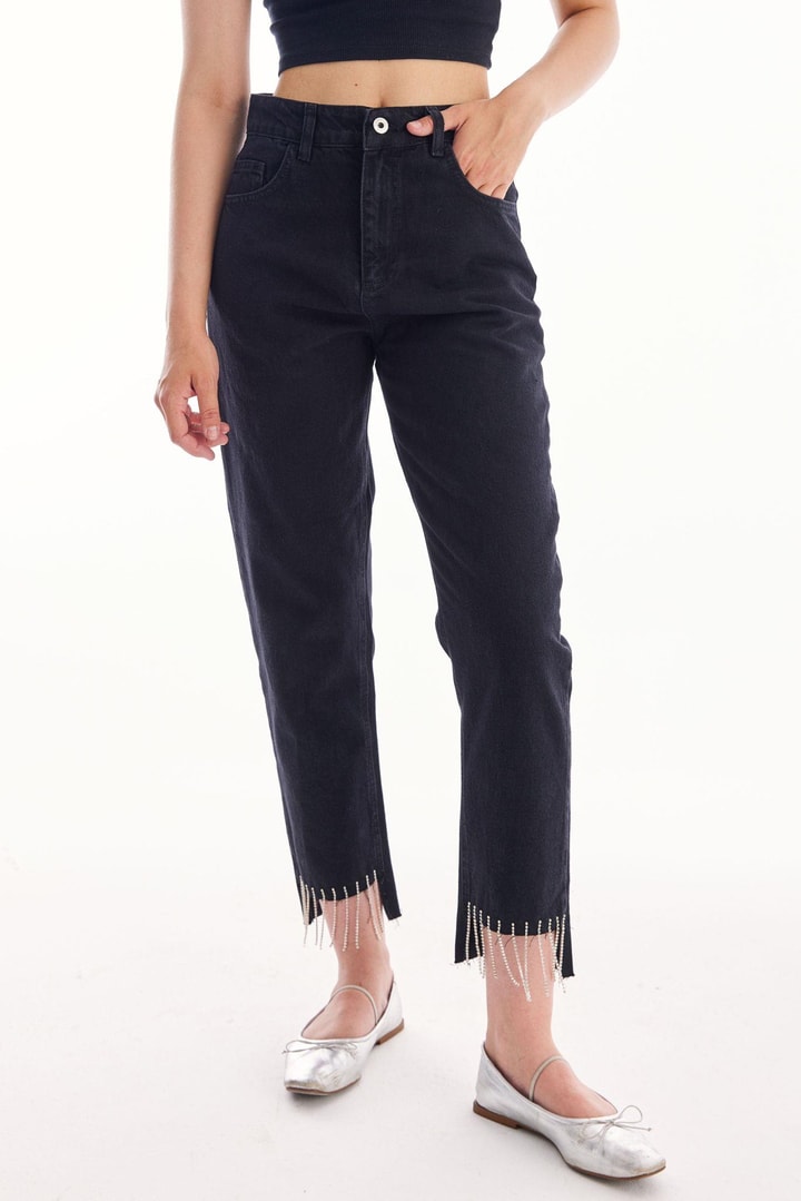 Püskül Detaylı Denim - Siyah