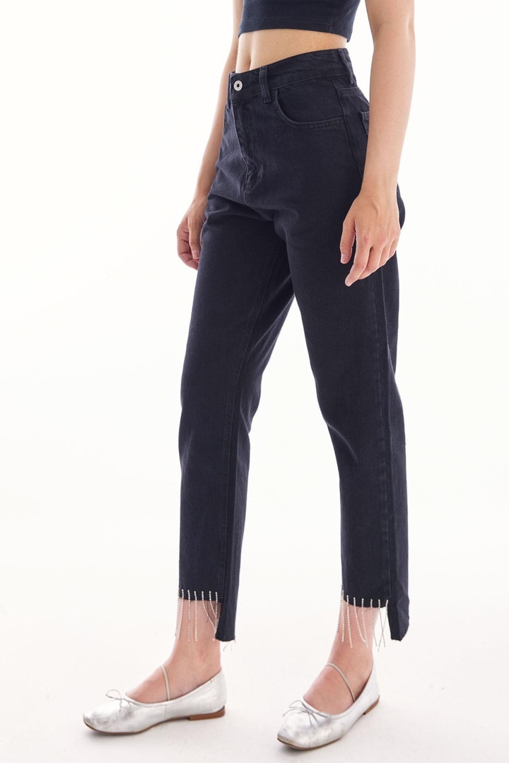 Püskül Detaylı Denim - Siyah