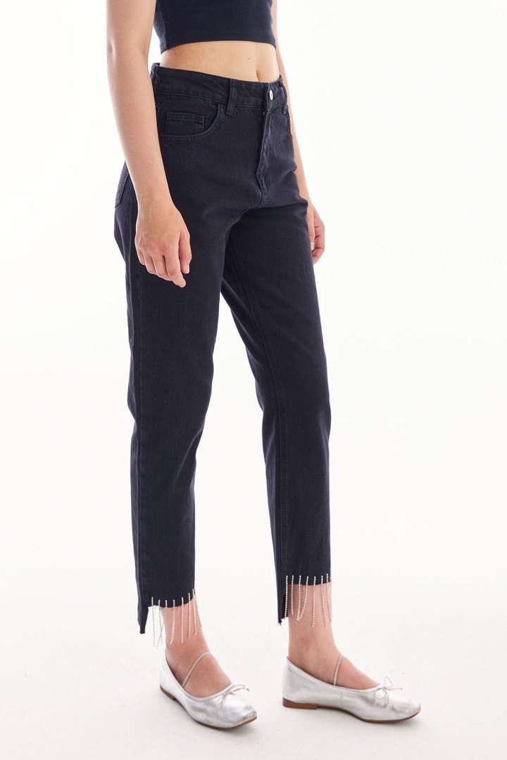 Püskül Detaylı Denim - Siyah