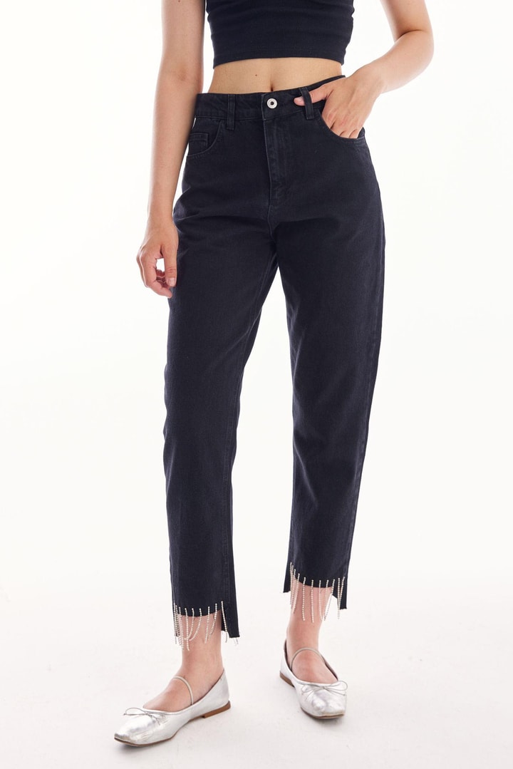 Püskül Detaylı Denim - Siyah