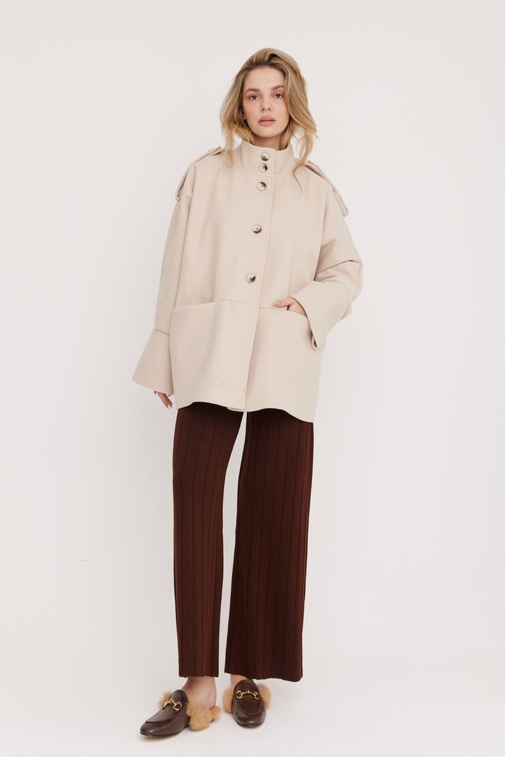Robin Oversize Kaşe Ceket - Bej
