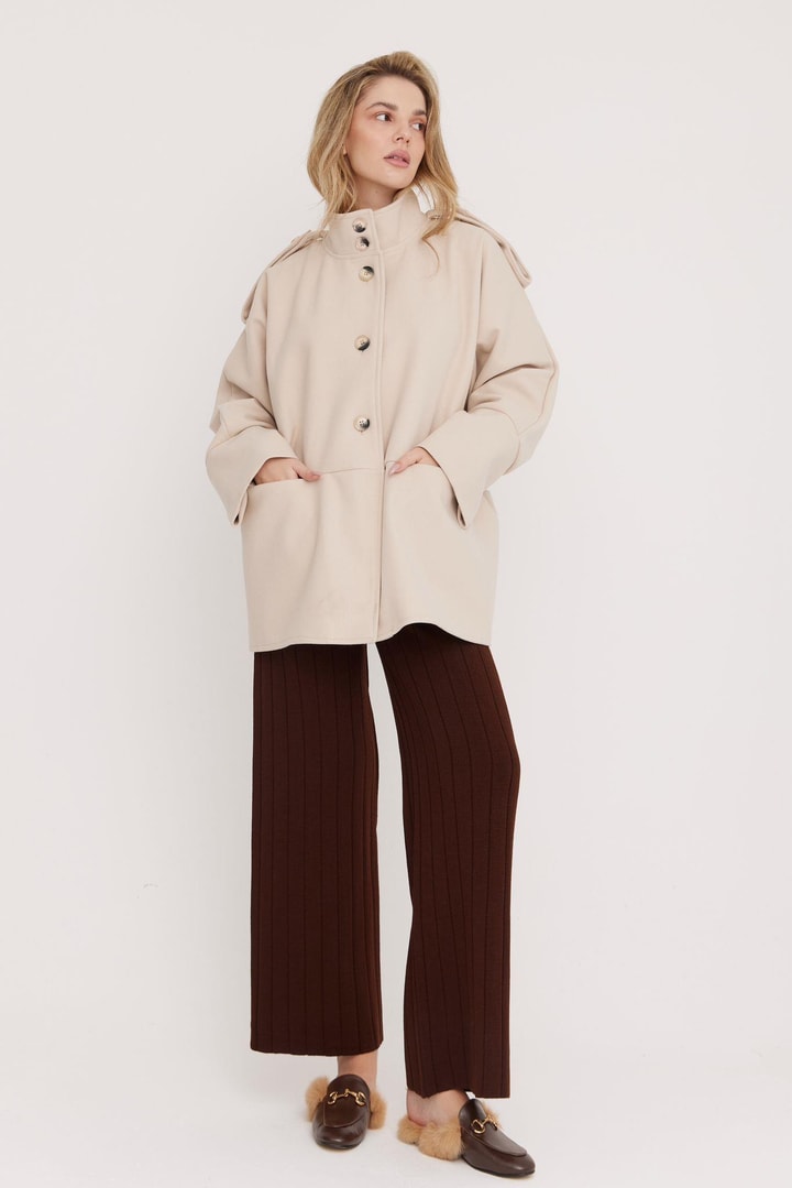 Robin Oversize Kaşe Ceket - Bej