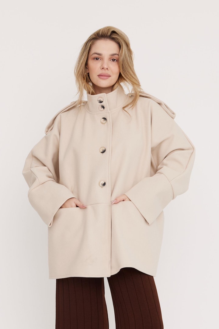 Robin Oversize Kaşe Ceket - Bej