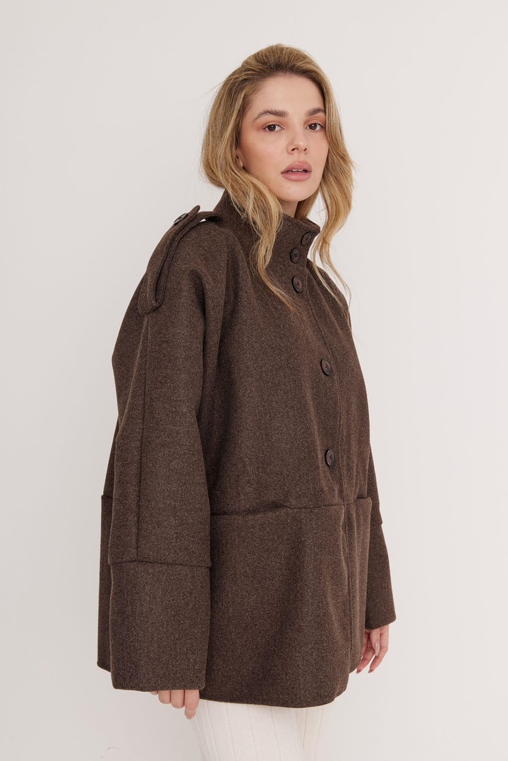 Robin Oversize Kaşe Ceket - Kahve