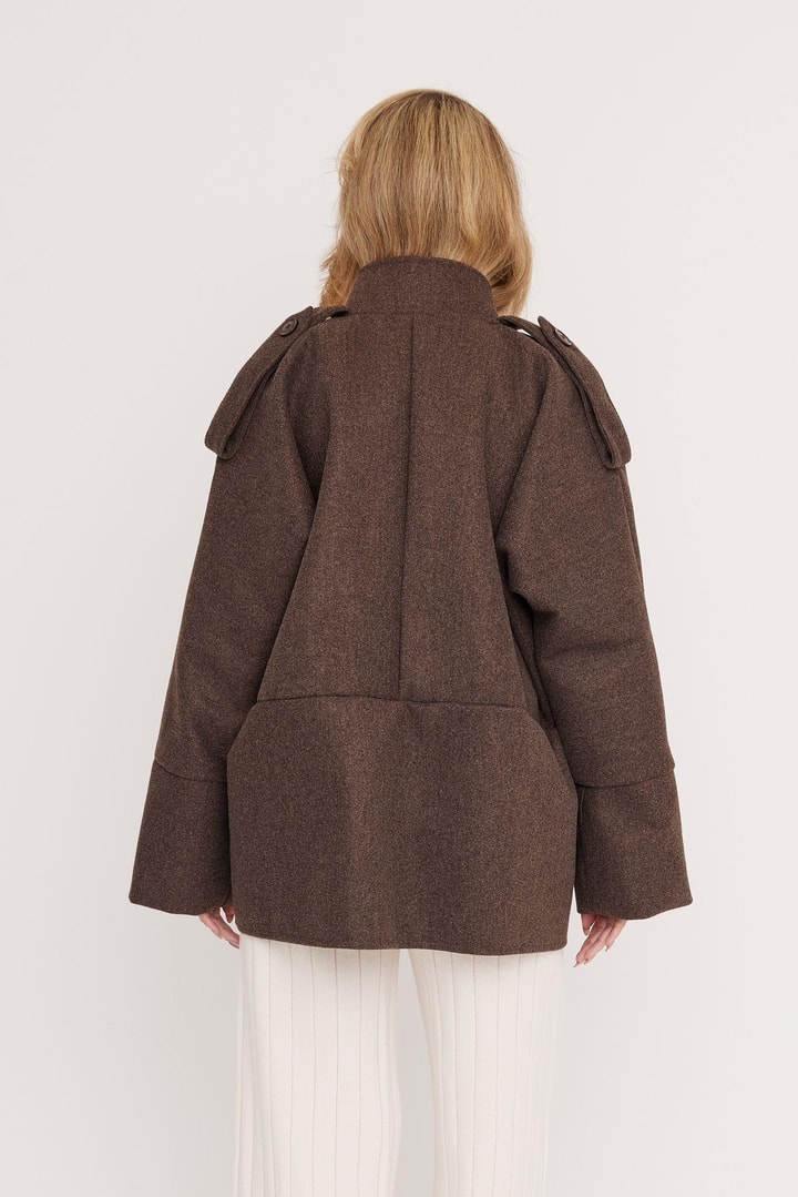 Robin Oversize Kaşe Ceket - Kahve