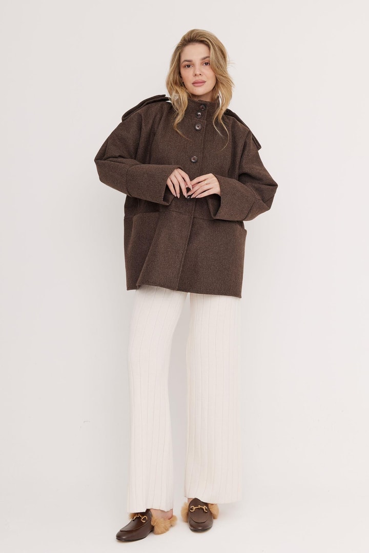 Robin Oversize Kaşe Ceket - Kahve