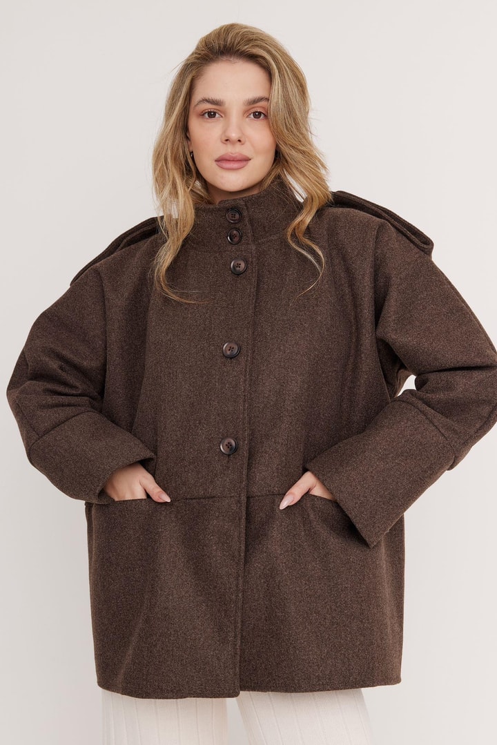 Robin Oversize Kaşe Ceket - Kahve