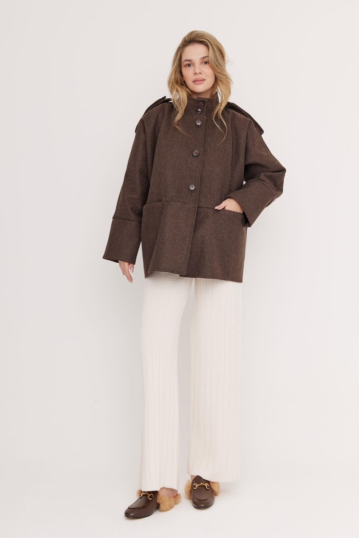Robin Oversize Kaşe Ceket - Kahve