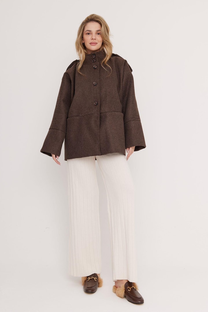 Robin Oversize Kaşe Ceket - Kahve