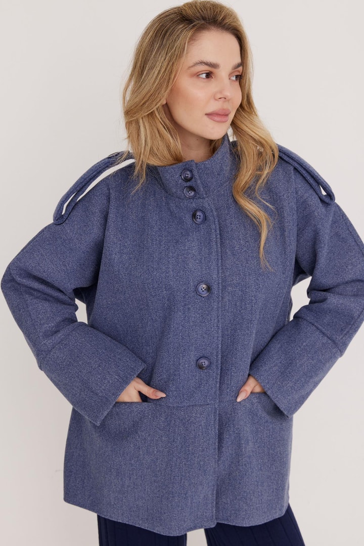 Robin Oversize Kaşe Ceket - Lacivert