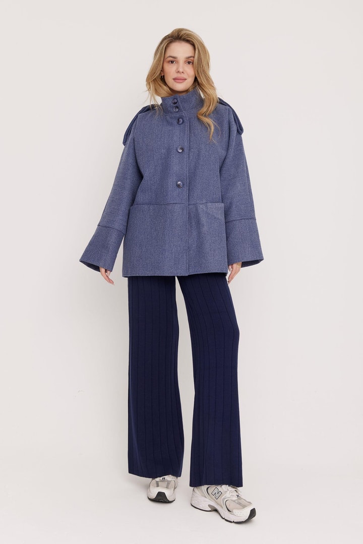 Robin Oversize Kaşe Ceket - Lacivert