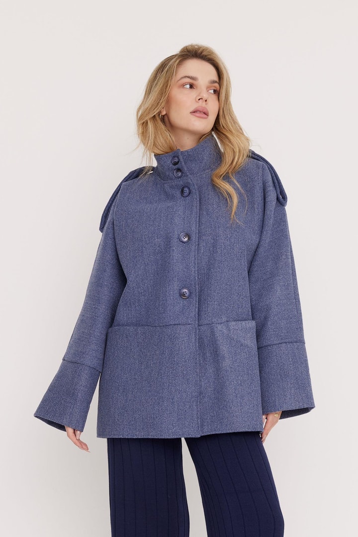 Robin Oversize Kaşe Ceket - Lacivert