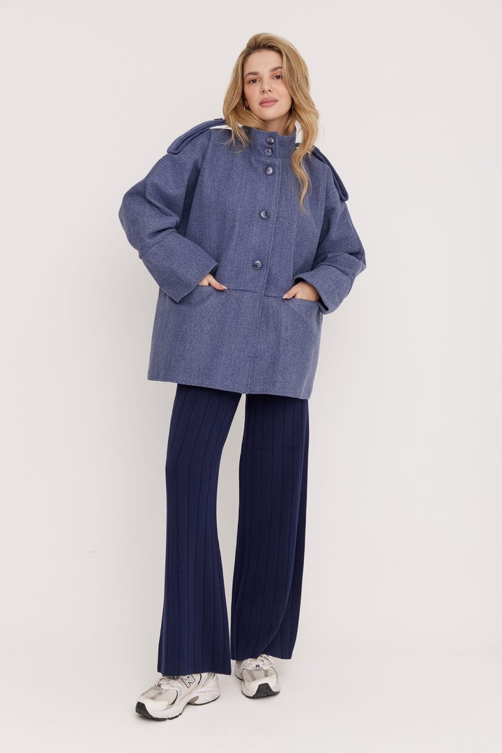 Robin Oversize Kaşe Ceket - Lacivert