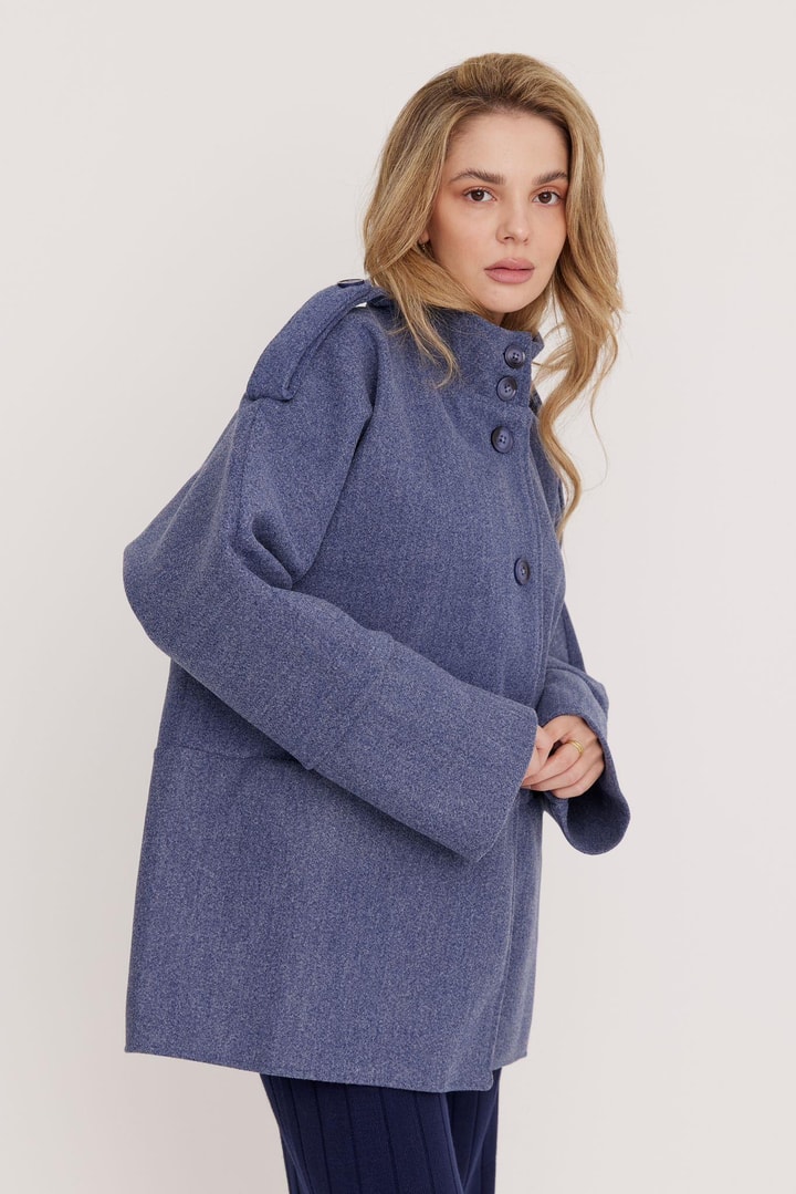 Robin Oversize Kaşe Ceket - Lacivert