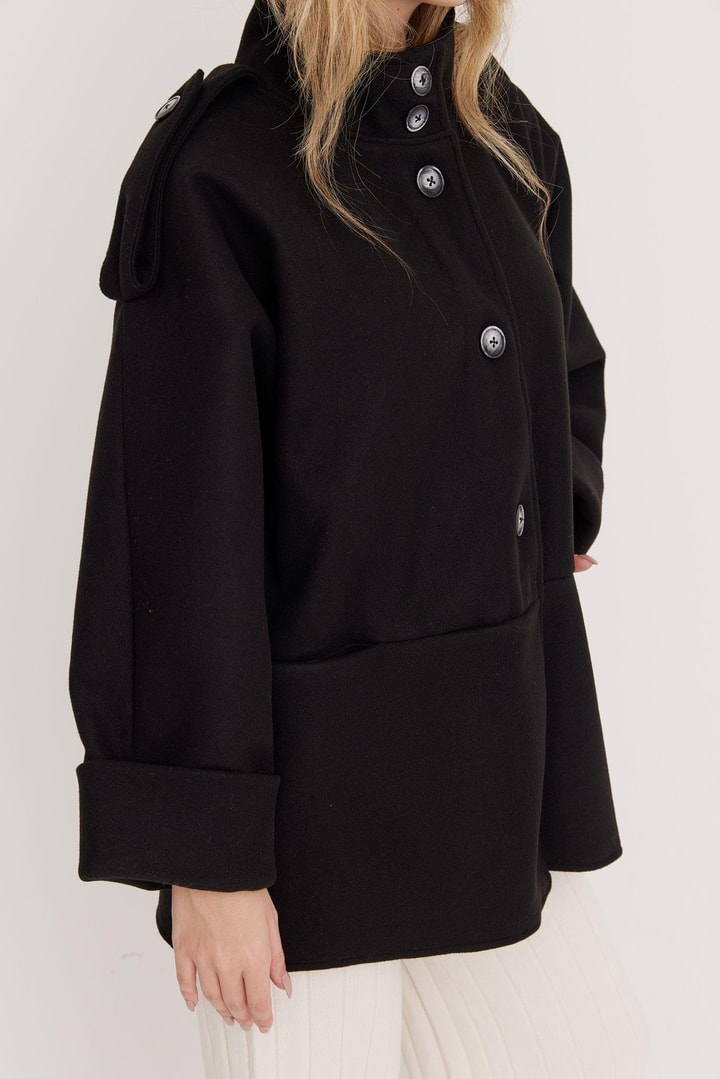 Robin Oversize Kaşe Ceket - Siyah