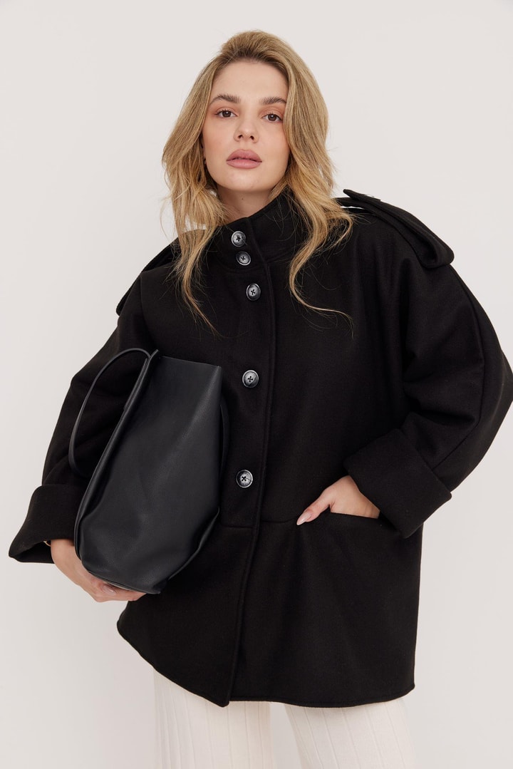 Robin Oversize Kaşe Ceket - Siyah