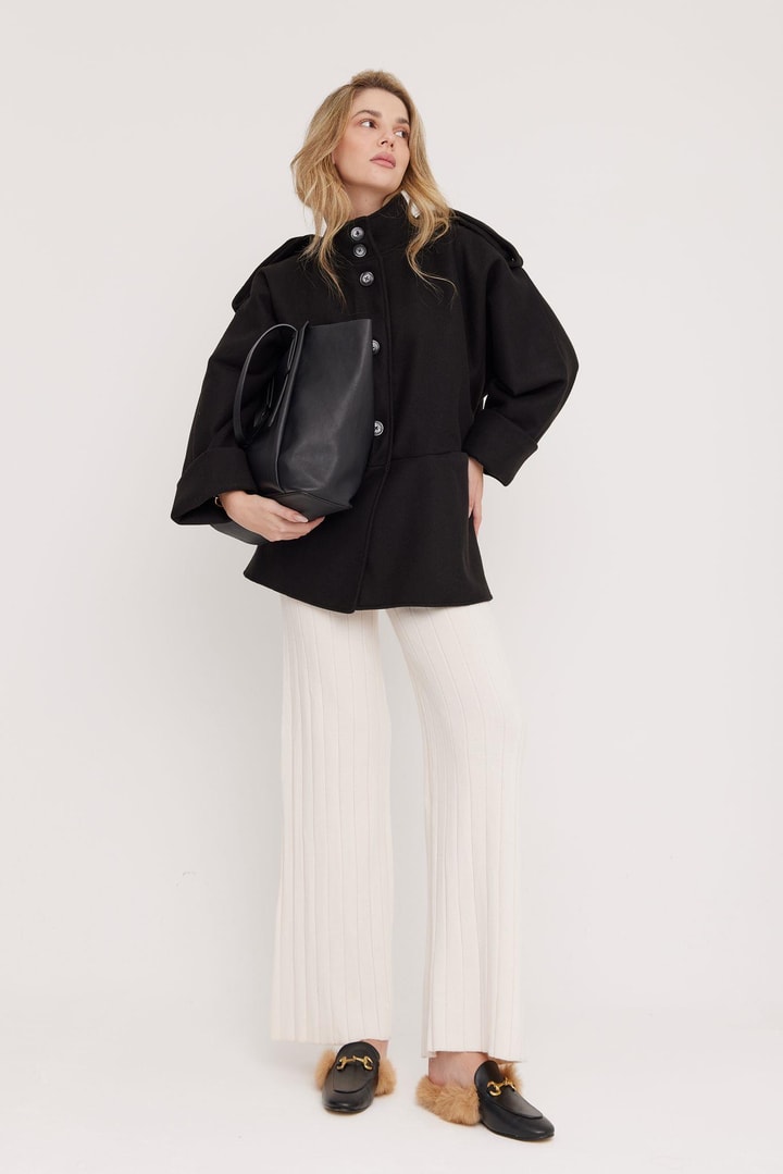 Robin Oversize Kaşe Ceket - Siyah