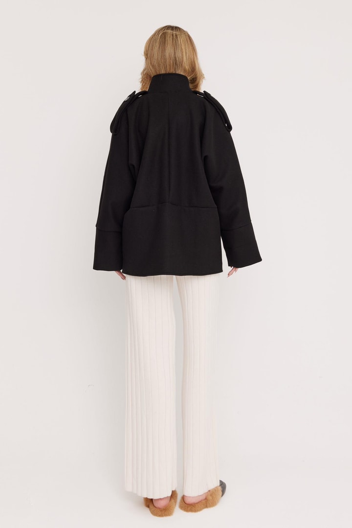 Robin Oversize Kaşe Ceket - Siyah