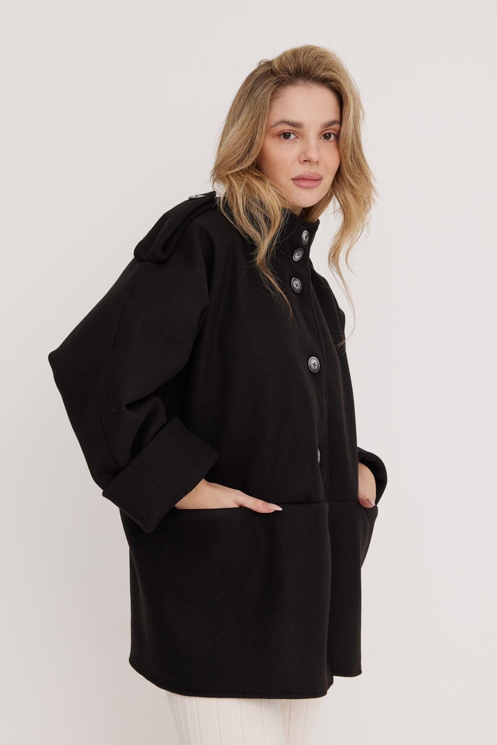 Robin Oversize Kaşe Ceket - Siyah