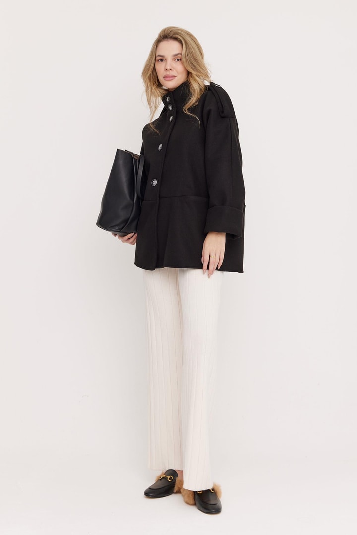 Robin Oversize Kaşe Ceket - Siyah