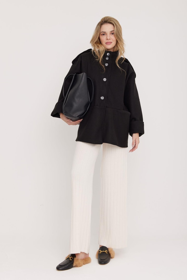 Robin Oversize Kaşe Ceket - Siyah