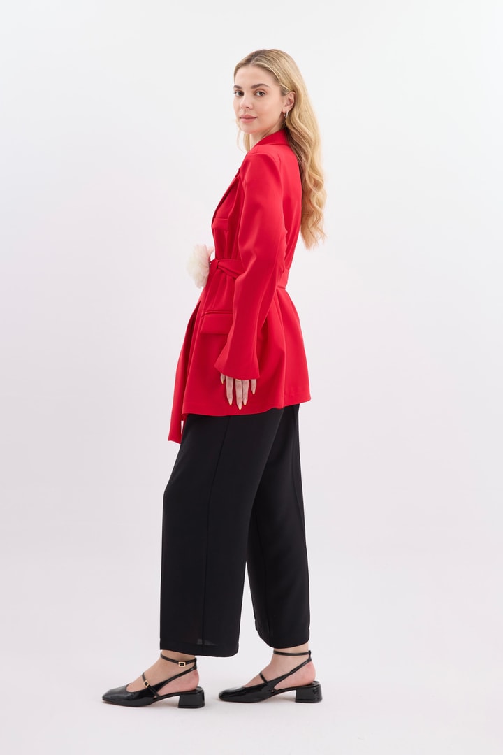 Rose Aksesuarlı Blazer Ceket - Kırmızı