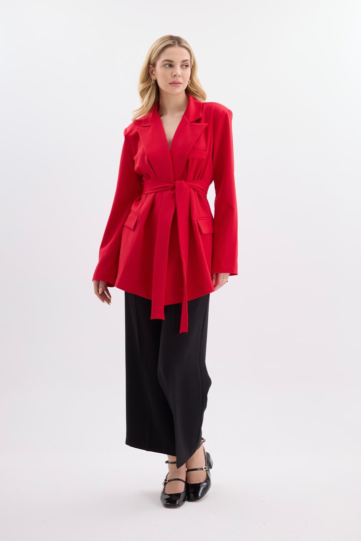 Rose Aksesuarlı Blazer Ceket - Kırmızı