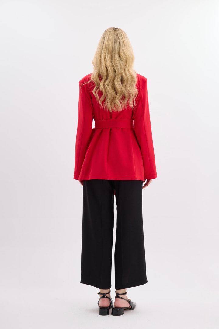 Rose Aksesuarlı Blazer Ceket - Kırmızı