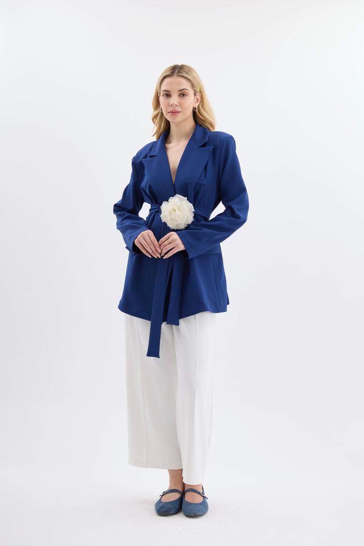 Rose Aksesuarlı Blazer Ceket - Lacivert