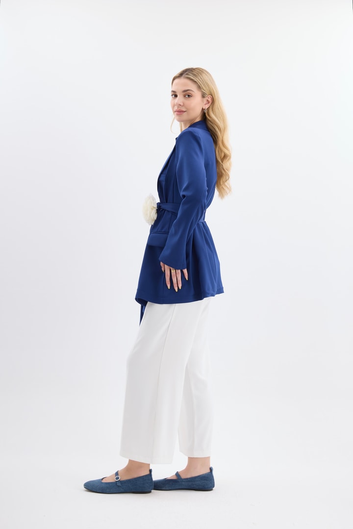 Rose Aksesuarlı Blazer Ceket - Lacivert