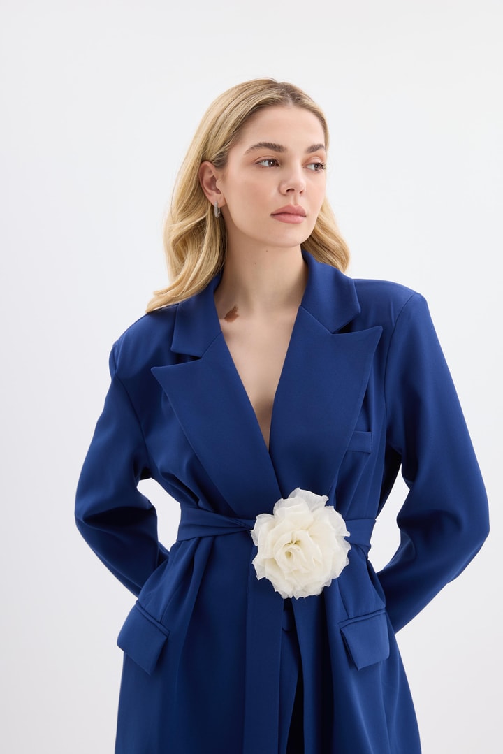 Rose Aksesuarlı Blazer Ceket - Lacivert