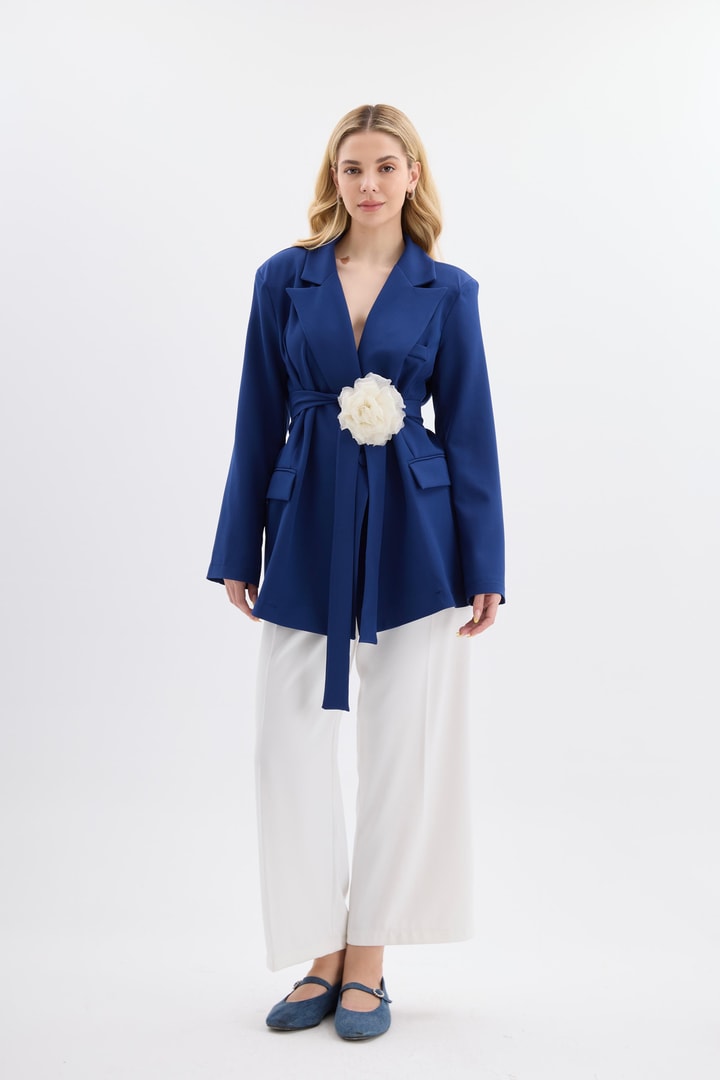 Rose Aksesuarlı Blazer Ceket - Lacivert