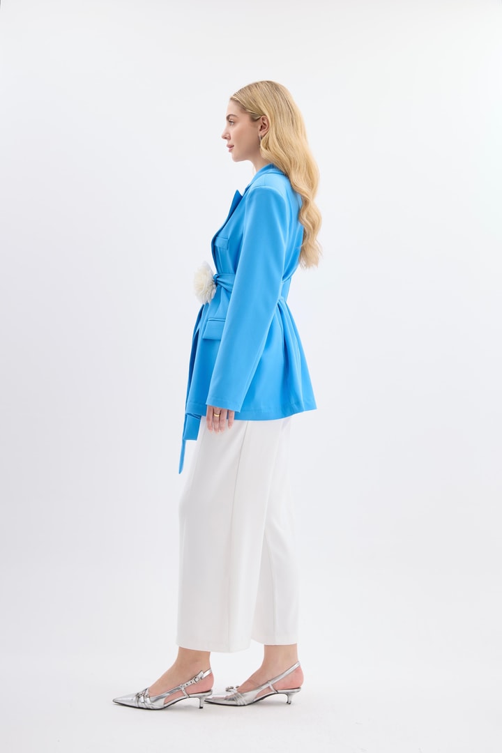 Rose Aksesuarlı Blazer Ceket - Mavi